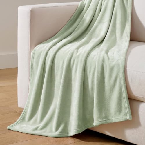 Image of Martha Stewart - Twin Size Blanket, Ultra-Soft Plush Fleece Throw Blanket with Double-Needle Stitching, 350 GSM, Medium Weight Bedding for Bed or Couch (Bedford Solid Green)