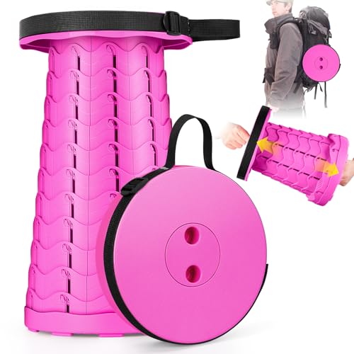 Image of Qiguet Collapsible Stool, Folding Chair - Upgraded Portable Chair with Load Capacity 400lbs, Portable Stool for Camping Fishing Hiking - Folding Stool with Carrying Strap,Gifts for Fisherman(All Pink)