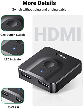 UGREEN HDMI Switch 4K@60Hz HDMI Splitter Bi-directional Switcher 2 In 1 Out or 1 In 2 Out Support 18Gbps High Speed HDR 3D HDCP, Compatible with PS5/PS4, Xbox, Blu-ray, Roku, DVD Player, HDTV