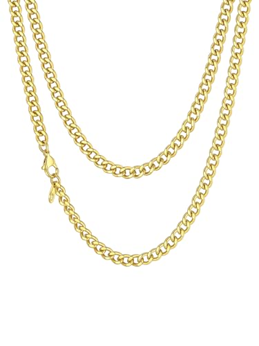 Richsteel Cadena Acero Hombre Collar Mujer Dorado Fina 3mm Cadena Dorada 61cm Largo, Cubanas Cadenas Oro Enchapado
