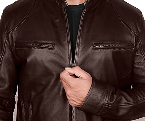 Image of Men's Vintage Genuine Lambskin Leather Biker Jacket - Motorcycle Leather Jacket for Men