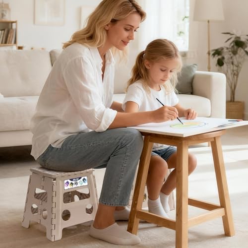 Image of Delxo Office Step Stool, 13 inch Non-Slip Foldable Stools for Adults Up to 300 LBS, Step Stool with Handle, Lightweight for Kitchen, Bathroom, Bedroom, Office, Khaki, 1PC
