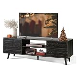 WLIVE TV Stand for 55 60 inch TV, Modern Entertainment Center with Storage Cabinets, Mid Century TV Console Table for Bedroom, TV Stand for Living Room, Charcoal Black