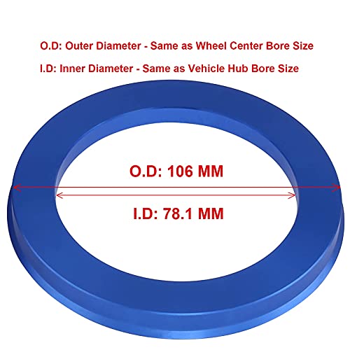 Image of 78.1 to 106 Hub Centric Rings (Pack of 4) Aluminium Alloy Wheel Center Rings Hubrings 106 to 78.1 ID=78.1mm OD=106mm