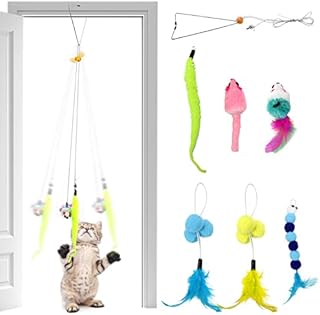 QETRABONE 8pcs Door Hanging Cat Toy,Interactive Cat Toy Mice,Multifunction Training Cat Mouse Toy, Interactive Cat Mice Toys for Hunting Exercising Eliminating Boredom (Plush Mouse Replacement)