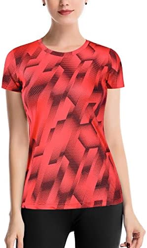 Exercise Shirts Women Short Sleeve Dry Fit Crew Neck Fitted Stretch(Fiery Coral,XL)