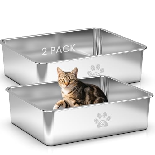 PTLOM Edelstahl Katzenklo, Große Katzentoilette aus Metall, Spritzwassergeschützt, Geruchsfrei und Antihaftbeschichtet, Katzenklo XXL, Geeignet Für Große und Kleine Katzen, Kaninchen