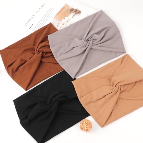 Image of DRESHOW 4 Pack Turban Headbands for Women Wide Vintage Head Wraps Knotted Cute Hair Band Accessories