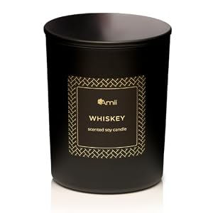 AMII Whiskey Vanilla Cocktail Candle Gift – Black Glass Jar Soy Wax