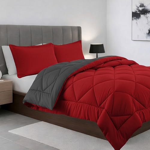 Elegant Comfort All Season Goose Down Alternative Reversible 3-Piece Comforter Set- Available in and Colors, Full/Queen, Red/Gray Elegant Comfort All Season Goose Down Alternative Reversible 3-Piece Comforter Set- Available in and Colors, Full/Queen, Red/Gray
