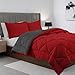 Elegant Comfort Goose Down Alternative Reversible 3-Piece Comforter Set- Full/Queen- Red/Gray