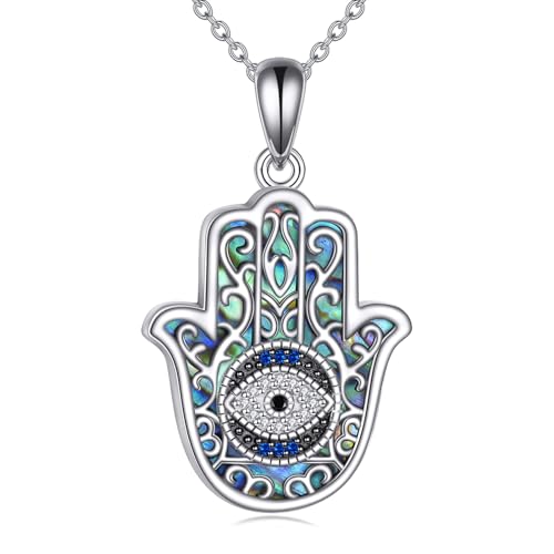 YFN Evil Eye Necklace Evil Eye Hamsa Hand of Fatima Necklace 925 Sterling Silver White Blue CZ Third Eye Necklace Hamsa Hand Jewelry Gifts for Women Men 20