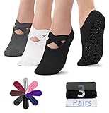 NEWZILL Yoga Socks for Women Non-Slip Grips & Straps, Ideal for Pilates, Pure Barre, Ballet, Dance, Barefoot Workout (3 Pairs-Black/White/Gray)