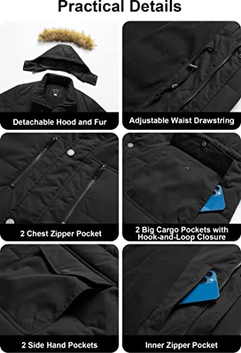Creatmo Us Men's Big And Tall Warm Winter Coat Thicken Puffer Jacket Quilted Parka With Fur Trimmed Hood Bubble Jacket Fleece Lined Black 5X #TOP5