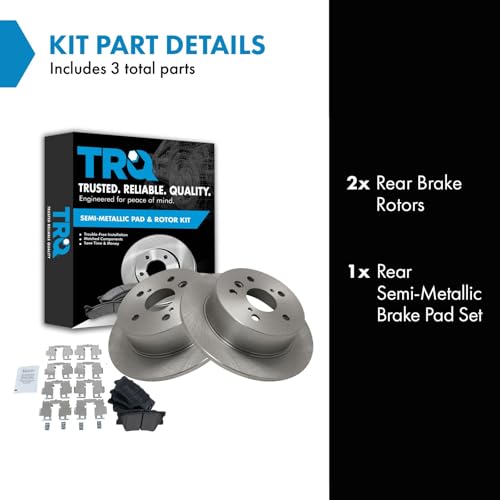 Image of TRQ Rear Brake Pad and Rotor Set Semi Metallic Solid Rotors | For 2007-2012 Lexus ES350 2008-2012 Toyota Avalon 2007-2011 Camry