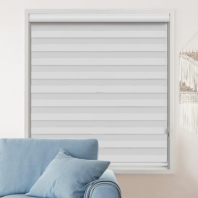 Custom-Cut Size Zebra Blinds for Indoor Windows Light Filtering Shades (White Color) (Height 56 inch) (Width44 inch)