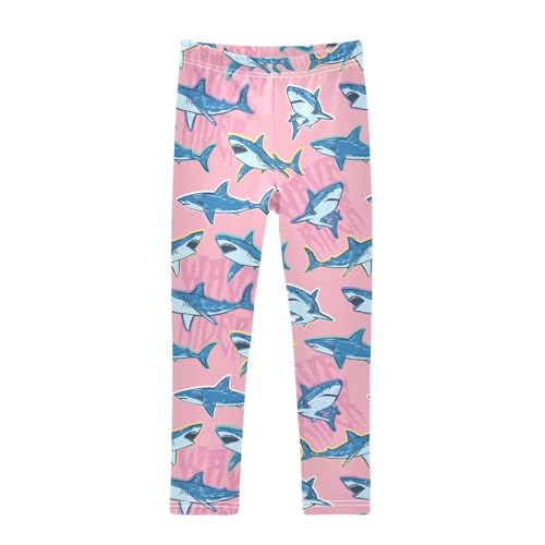 CaTaKu Girls Leggings Cartoon Sharks Leggings for Girls Kids Athletic Workout Yoga Pants Size 4-10T