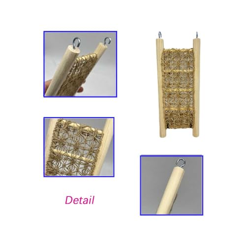 Image of 1 Pcs Hermit Crabs Climbing Wooden Ladder Bridge with Hooks, Small Animals Climbing Toy with Rope for Hermit Crabs Chameleon Lizards Reptile Bird Parrot