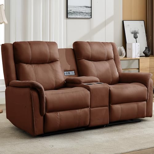 Korser Reclining Loveseat Sofa with Console, USB & Outlets