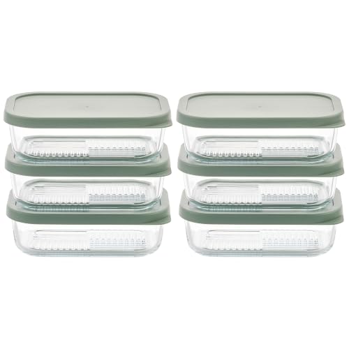 DURA LIVING Glass Food Storage Containers with Lids — 12 Piece — 17.6 oz Glass with BPA-Free Leak Resistant Stackable Lids — Microwave, Oven & Dishwasher Safe — Ideal for Meal Prep & More - Soft Sage