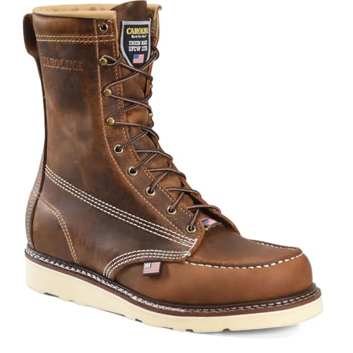 Carolina Boots Amp 8 Steel Toe Moc Toe Wedge Work Boot Mens Industrial & Construction Electrical Hazard Oil & Slip Resistant USA Made Dark Brown - 9