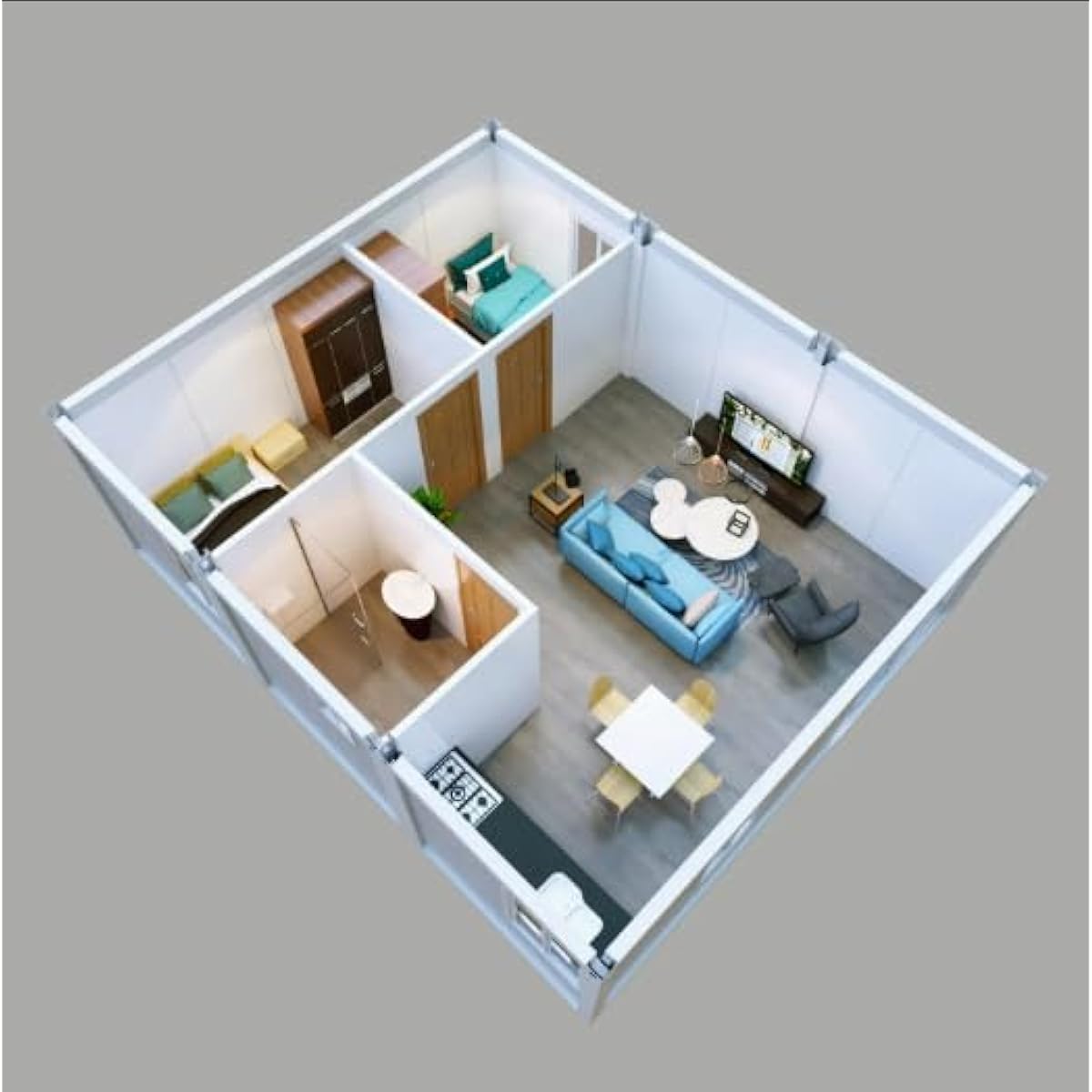 19x20FT Tiny Houses to Live in for Adults with 1 Full Equiped Bathroom and Kitchen, 2 Bedroom Tiny House Foldable Home, Mobile Housea for Sale Prefab - Thumbnail 5