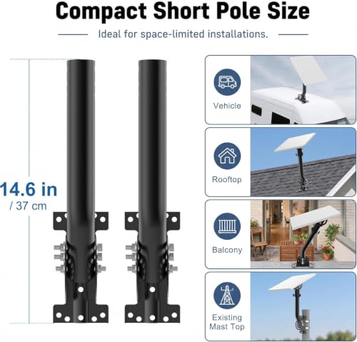 Image of Universal Wireless Bridge Mount | Pole & Wall-Mounted Antenna Mast for Outdoor Antennas, Starlink Extender, Weather Stations & WiFi Extenders | 1.36'' Diameter x 11'' Length (Black-2Pack)