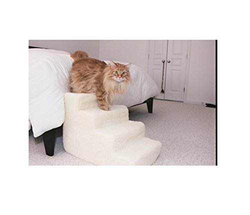 Pet Stairs Petstairz 4 Step High Density Foam Pet Step and Pet Stair with Beige Removable and Washable High Curly Pile Shearling Cover for Pets up to 50 Lbs. by PetStairz