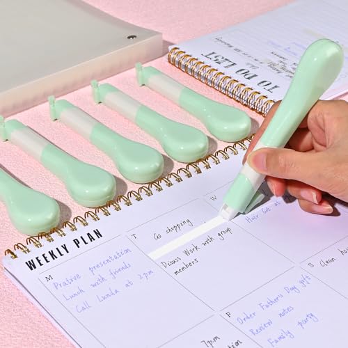 Temiary 6 Pcs White Tape Pens for Instant Correction, Aesthetic Pen Shape White Smooth Pull Out Tapes, Easy to Use Applicator for Home Office Supplies, 0.27 Inches x 236 Inches (Green) - Thumbnail 5