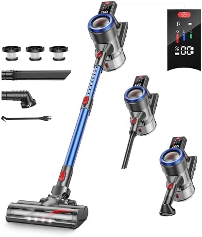 Aspirapolvere per scopa senza fili, 550 W/45 Kpa/60 Mins, aspirapolvere senza fili con display a LED, anti-groviglio, spazzola per divano, 1,5 L, adatto per tappeti, pavimenti duri e peli di animali