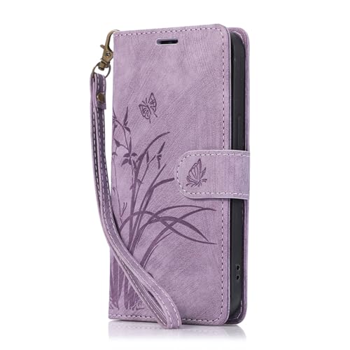Étui rabat iPhone 15 Pro Max violet magnétique, housse portefeuille cuir antichoc