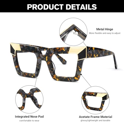 Image of Zeelool Sqaure Glasses Frame for Women, Acetate Stylish Eyeglasses Frame with Non-prescription Clear Lenses ZJGA675299-03 Tortoise