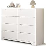 Gizoon 8 Drawer Dresser, 47” Wide White Dresser for Bedroom, White