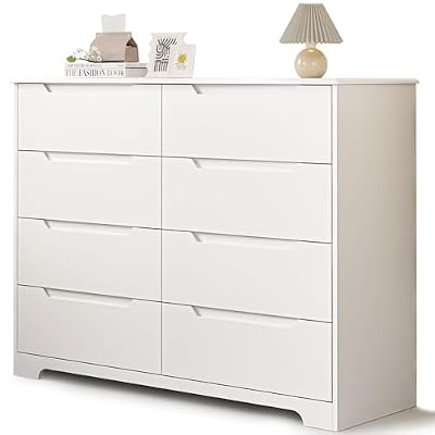 Gizoon 8 Drawer Dresser, 47” Wide White Dresser for Bedroom, White