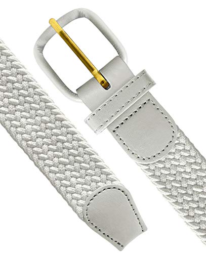 Belts.com Leather Covered Buckle Woven Elastic Stretch Belt, White, (S(32"-34") #TOP1