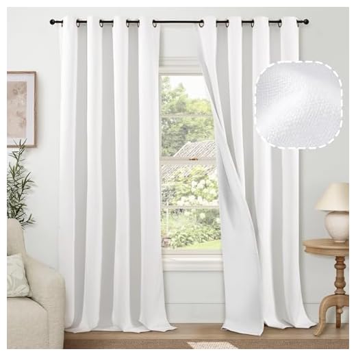 Blackout Curtains for Living Room 84 Inch Length 2 Panels Set, Thermal Insulated 100% Black Out Privacy Soundproof Grommet Farmhouse Linen Window Curtains for Bedroom Darkening, White, Each 52”Wide