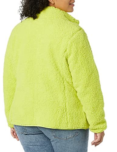 Amazon Essentials Women's Sherpa Long-Sleeve Mock Neck Full-Zip Jacket With Woven Trim (Available In Plus Size), Lime Green, Medium #TOP3