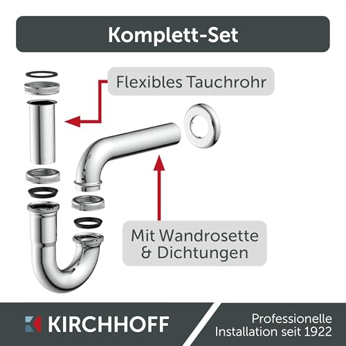 KIRCHHOFF 98801110 Röhrensiphon Siphon, Abfluss, Ablaufgarnitur für Waschbecken und Waschtisch, Geruchsverschluss, Abflussrohr, 1 Stück