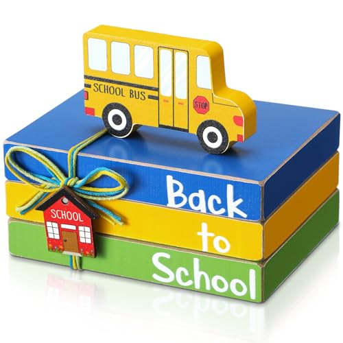 Image of Pinkunn 4 Pcs Back to School Table Decorations Wooden Bus Tray