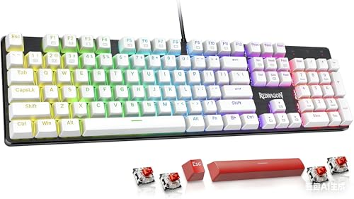 Redragon K552-RGB Arabic and English Compact Mechanical Gaming Keyboard Backlit Wired with Anti-Dust Proof Switches for Windows PC (Black, 87 Key Blue Switches) (KUMARA K552W, White)