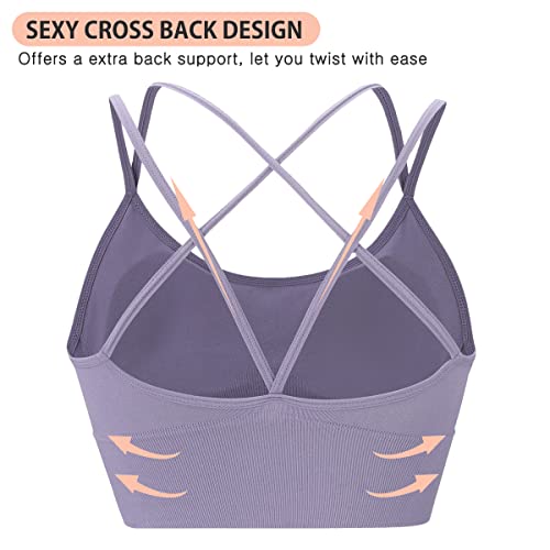 Image of High Support Sports Bras for Women,Criss Cross Strappy Back Seamless Padded