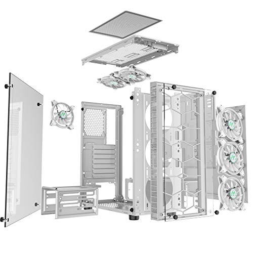 MUSETEX ATX Mid-Tower Computer Gaming Case with 6 PCS × 120mm LED ARGB Fans USB 3.0 Port Tempered Glass PC Chassis(G05MN6-BB)