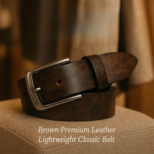 Image of Leather Belt for Men with Zinc Buckle | Premium Leather Belt for Casual & Formal Wear | Lightweight Waist Belt for Jeans, pants, Office | Belt width 3.5cm (35mm).