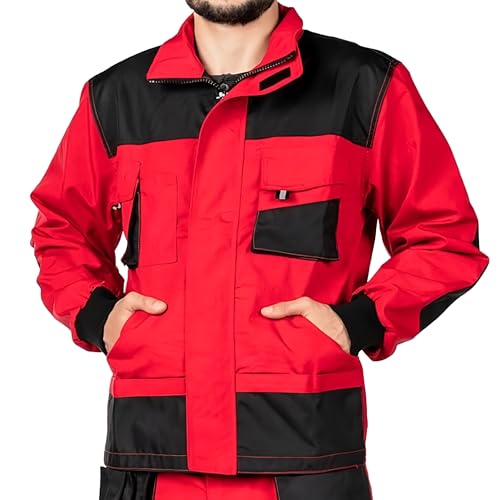 Mazalat Chaqueta de trabajo para hombre, Bolsillos Multiusos, Chaquetas seguridad S - 3XL, Abrigo hombre, Work jacket for professionals, Ropa de trabajo hombre Calidad (S, Rojo)