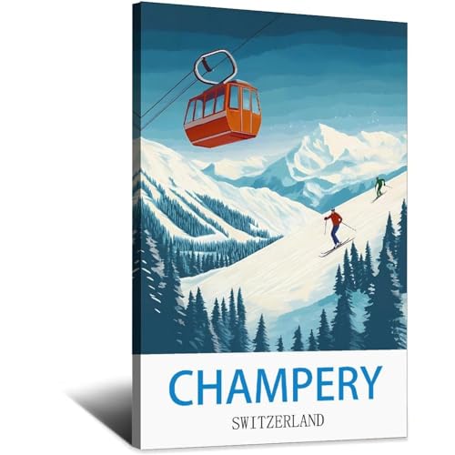 Affiche Champery Switzerland poster vintage deco montagne suisse de format rectangulaire