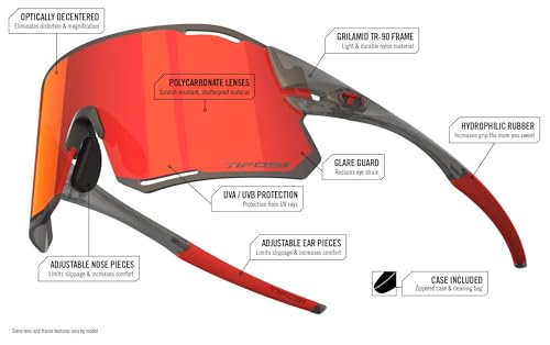 Tifosi Rail Race Cycling Sunglasses Men & Women Interchange Lens Options- Ideal For Cycling, Road, Gravel, MTB & Baseball (Satin Vapor (Clarion Orange/Clear)) - Thumbnail 3