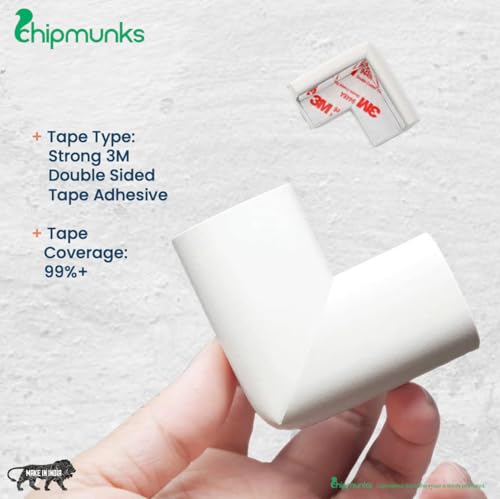 Image of Chipmunks Baby Proofing Corner Guard for Kids Safety, Minimal Wrinkle, Zero Damage to Furniture Upon Installation, Made in India (40g /mt Dense, 10 pcs, L- Shape, Off-White)