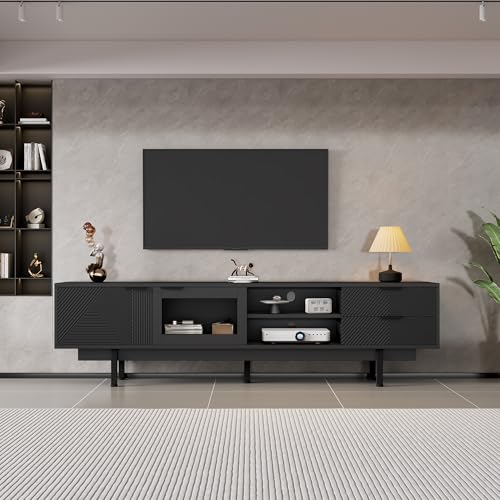Raeln Mueble TV Negro 200 cm Mesa Television