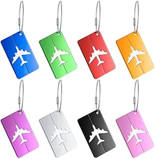8 Pcs Metal Luggage Tags, Travel Tags for Luggage, Suitcase Tag with Name Address Tel Email Labels, Baggage Handbag Tags Labels Prevent Loss for Travel Business Trip Luggage Suitcase