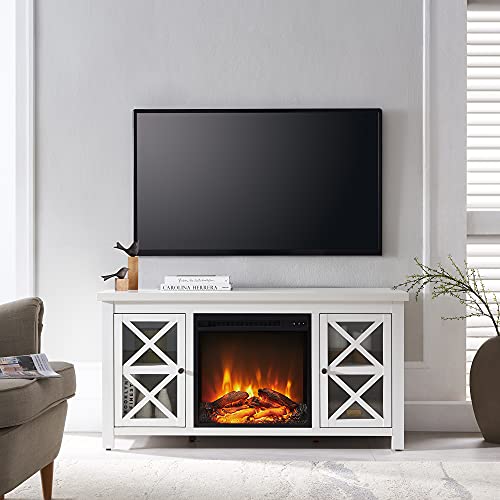Henn&Hart Rectangular Tv Stand With Log Fireplace For Tv's Up To 55" In White, Electric Fireplace Tv Stands For The Living Room #TOP3